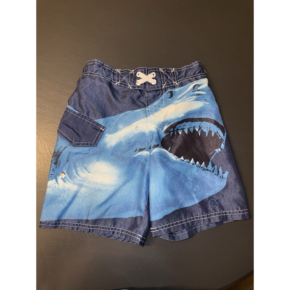 OP Youth Pull On Elastic Waist Blue Shark Swim Shorts Size XS 4/5 100% Polyester